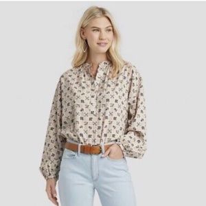 Universal thread poet blouse beige floral women’s XS peasant blouse